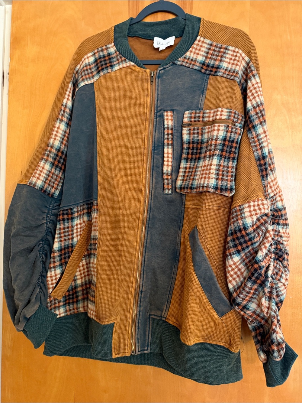 Oli & Hali Rust and Slate Blue Patchwork Bomber Jacket BRAND NEW NEVER WORN